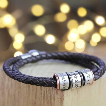 Men's Personalised Fine Leather Message Bracelet | Posh Totty Designs